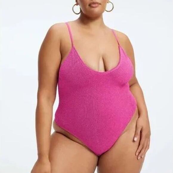 Good American Always Fits One Piece Swimsuit in Fuchsia Pink Metallic - Picture 6 of 12